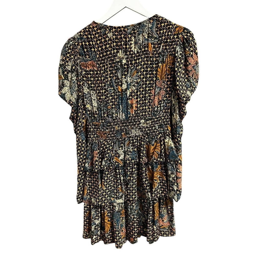 Ulla Johnson Gerbera Floral Print Long Puff Sleeve Oni Silk Mini Dress Womens 6