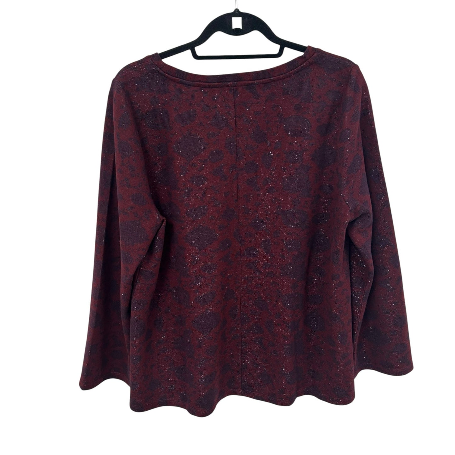 Soft Surroundings Red Navy Floral Print Jeri Jacquard Metallic Top Womens XL