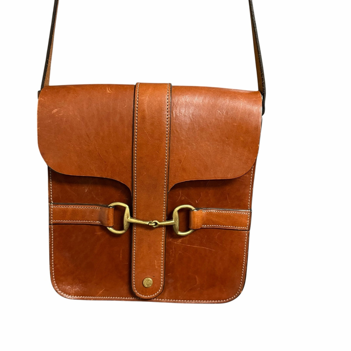 Freedman Large Snaffle Bit Shoulder Bag Chesnut Brown Glazed Leather Equestrian