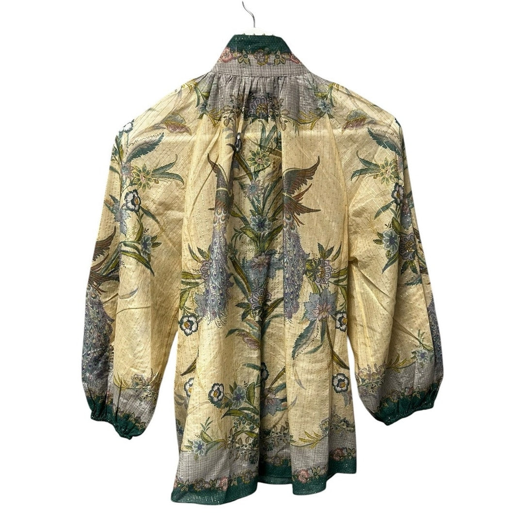 NWT Zimmermann Cream Scarf Floral Indra Billow Cotton Silk Blouse Womens US 4