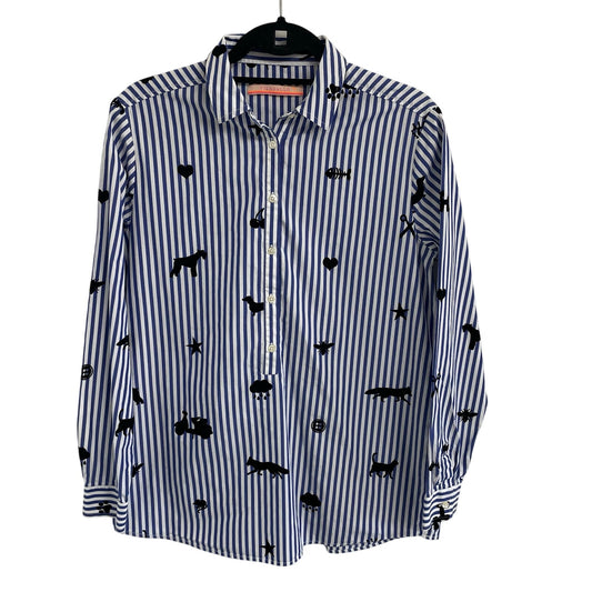 Vilagallo Nina Stripe Floc Shirt Pure Cotton Button Front Womens 42 / US Large