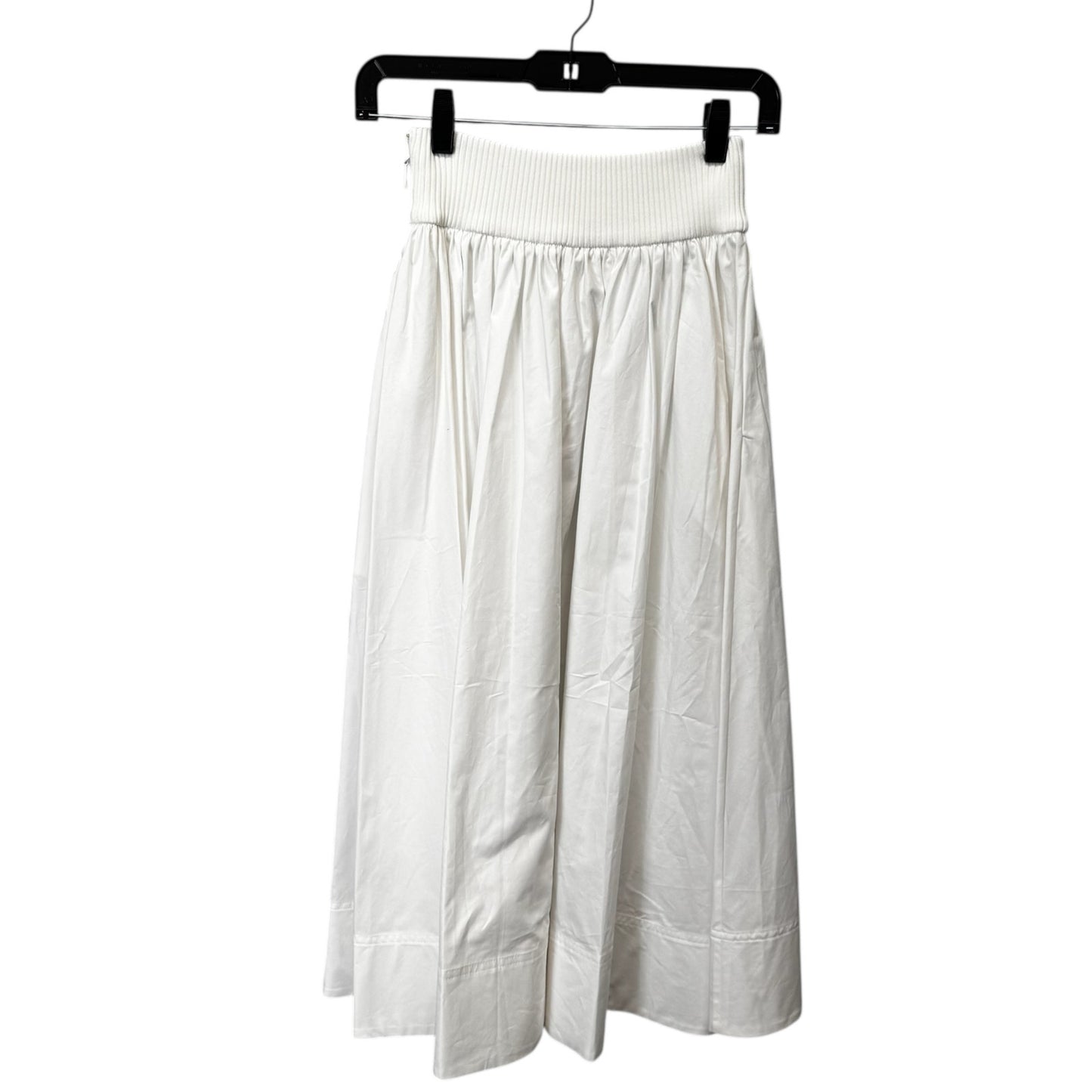 NWT Zimmermann Ivory Ribbed Mid Rise Cotton Gathered Poplin Midi Skirt Womens 4