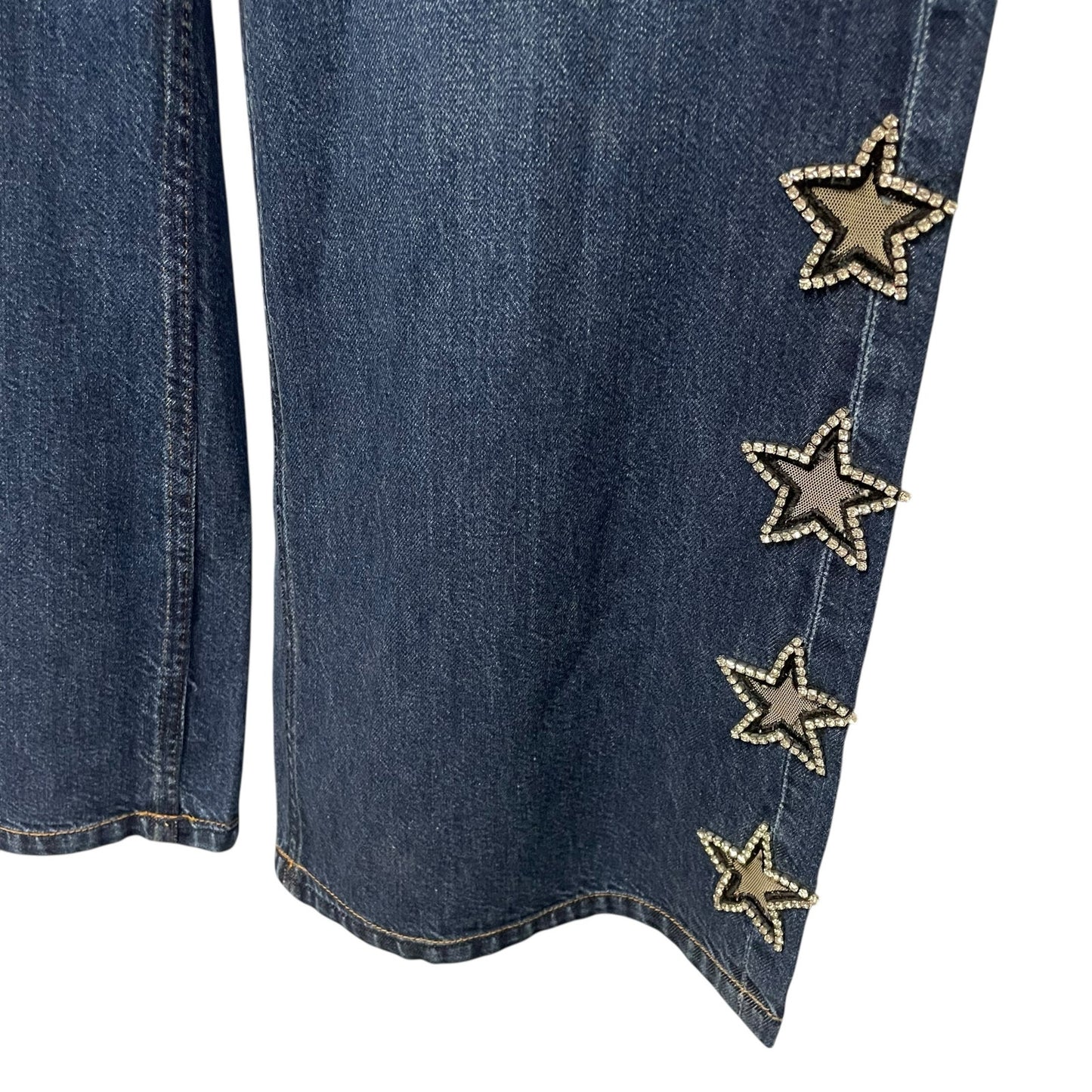 NWT Alice + Olivia Amazing Low Rise Baggy Jean Dark Rinse Star Embellished 24