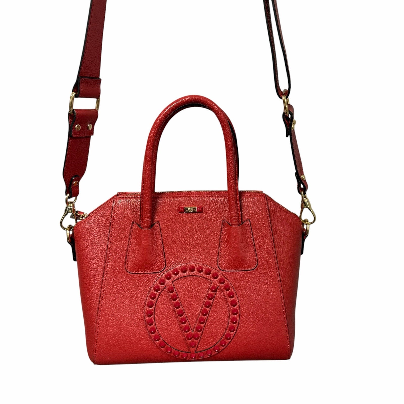 Valentino By Mario Valentino Minimi Rock Stud Leather Satchel Handbag Red