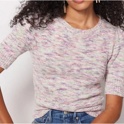 NWT Evereve Mia Puff Pullover Marl Multi Pink Purple Knit Sweater Womens Small