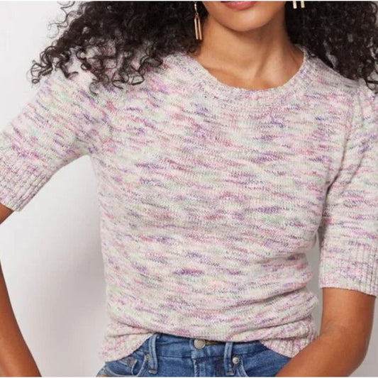 NWT Evereve Mia Puff Pullover Marl Multi Pink Purple Knit Sweater Womens Small