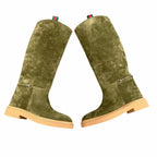 Gucci Slim Horsebit Accent Tall Boots Green Suede Womens Size 39 / US 9 Luxury