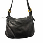 Alexander McQueen Black Leather Front Flap Messenger Handbag Gold Toned Hardware