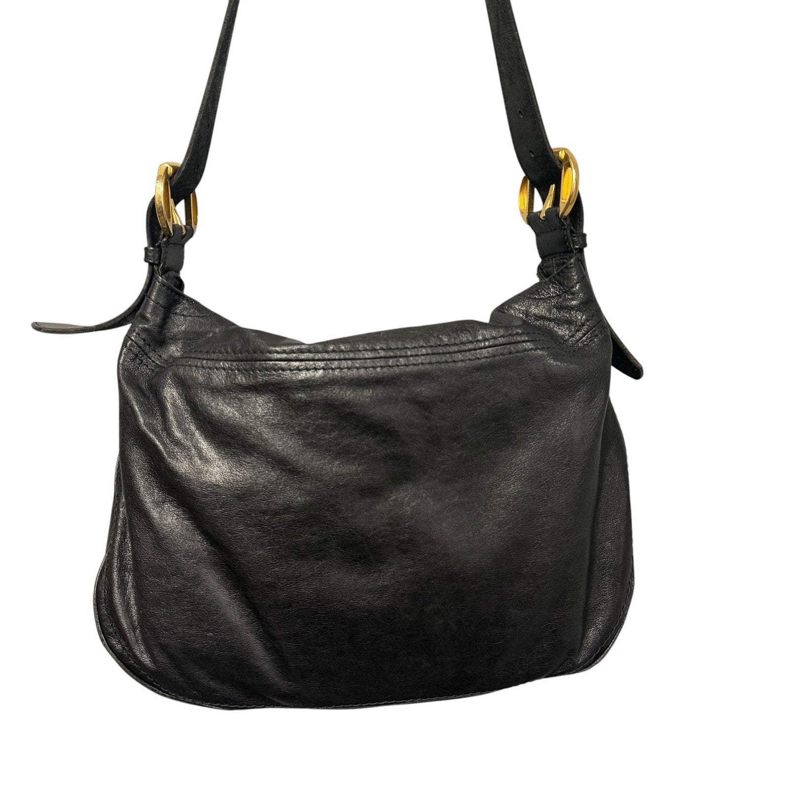 Alexander McQueen Black Leather Front Flap Messenger Handbag Gold Toned Hardware