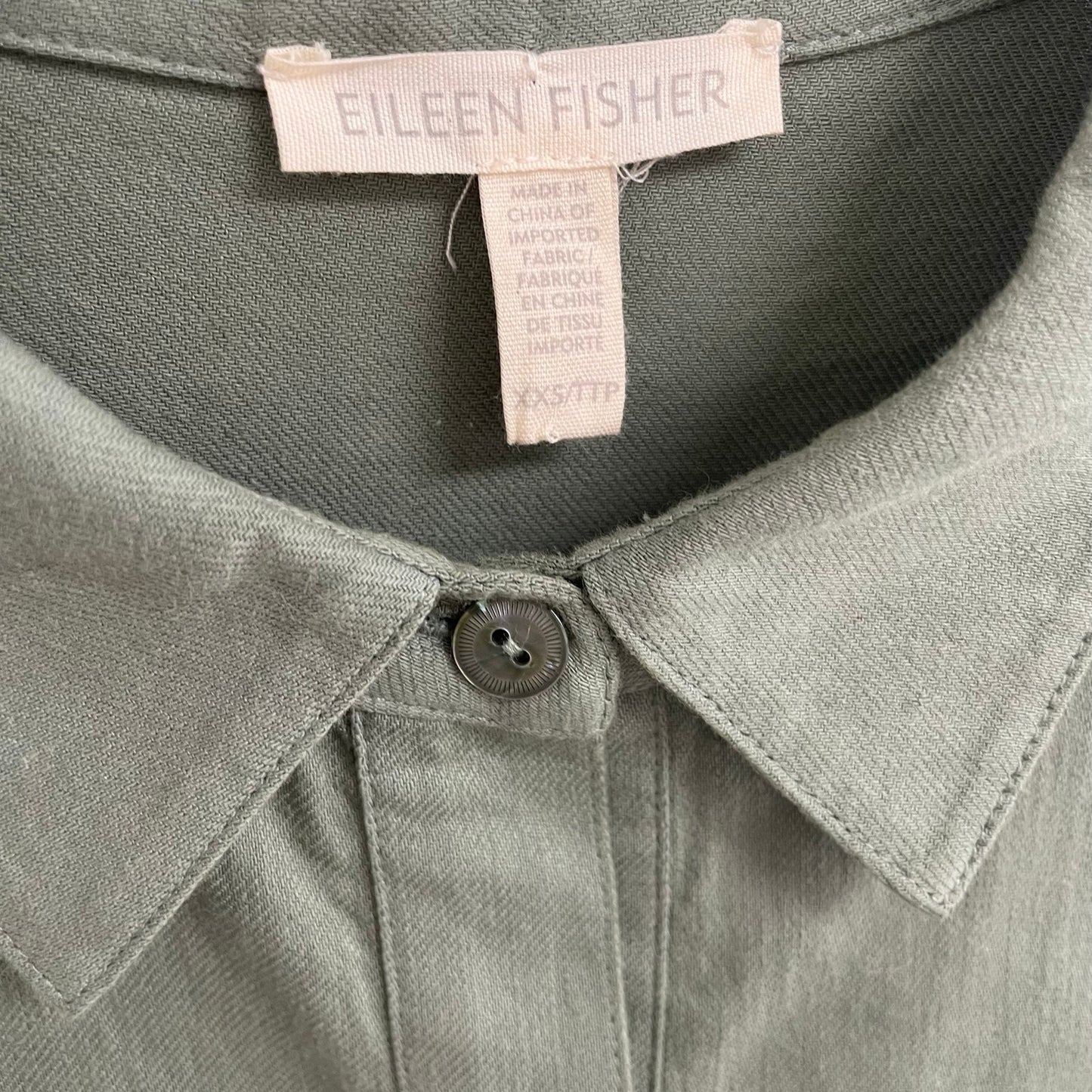 Eileen Fisher Organic Cotton Long Sleeve Light Green Twill Shirt Dress Size XXS
