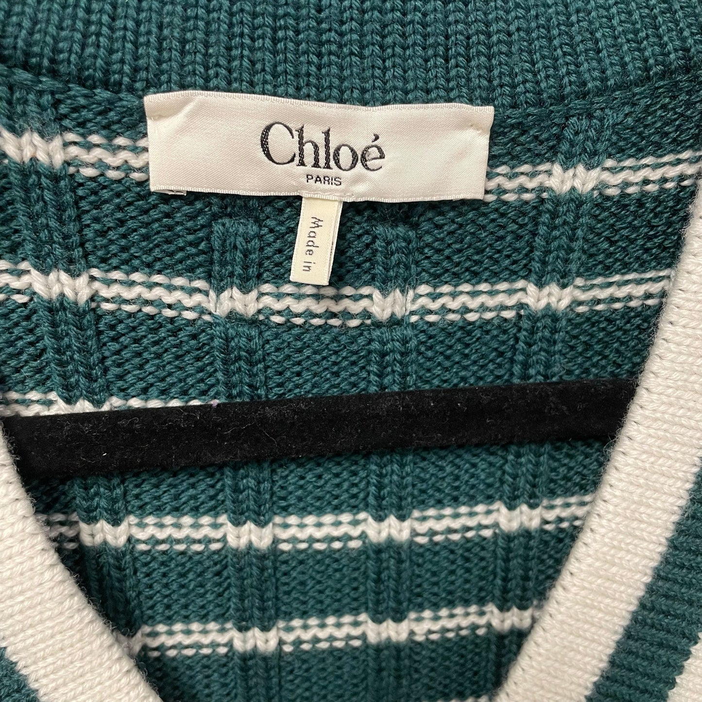 NWT Chloe Striped Ribbed Knit V Neck Jumper Sweater Dark Green Womens Small