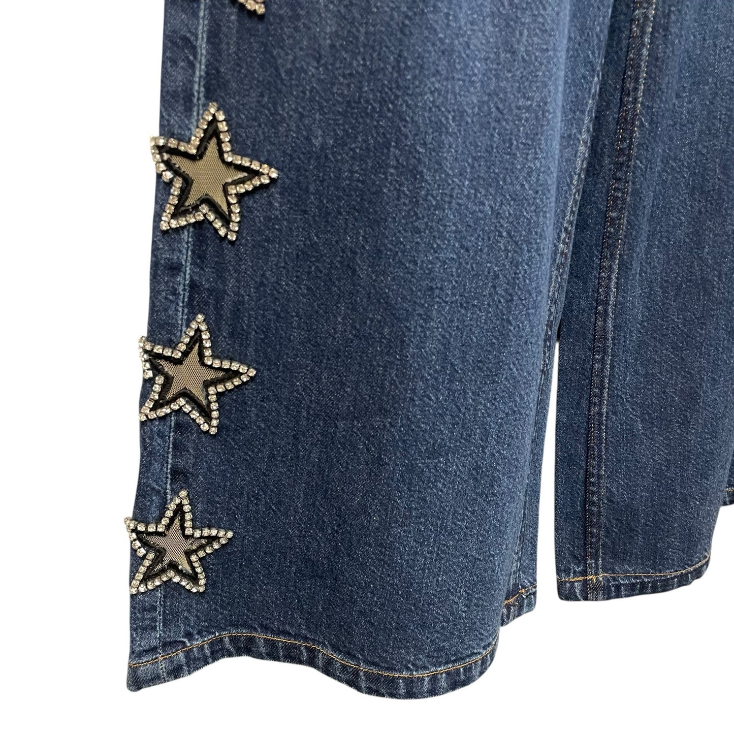 NWT Alice + Olivia Amazing Low Rise Baggy Jean Dark Rinse Star Embellished 24