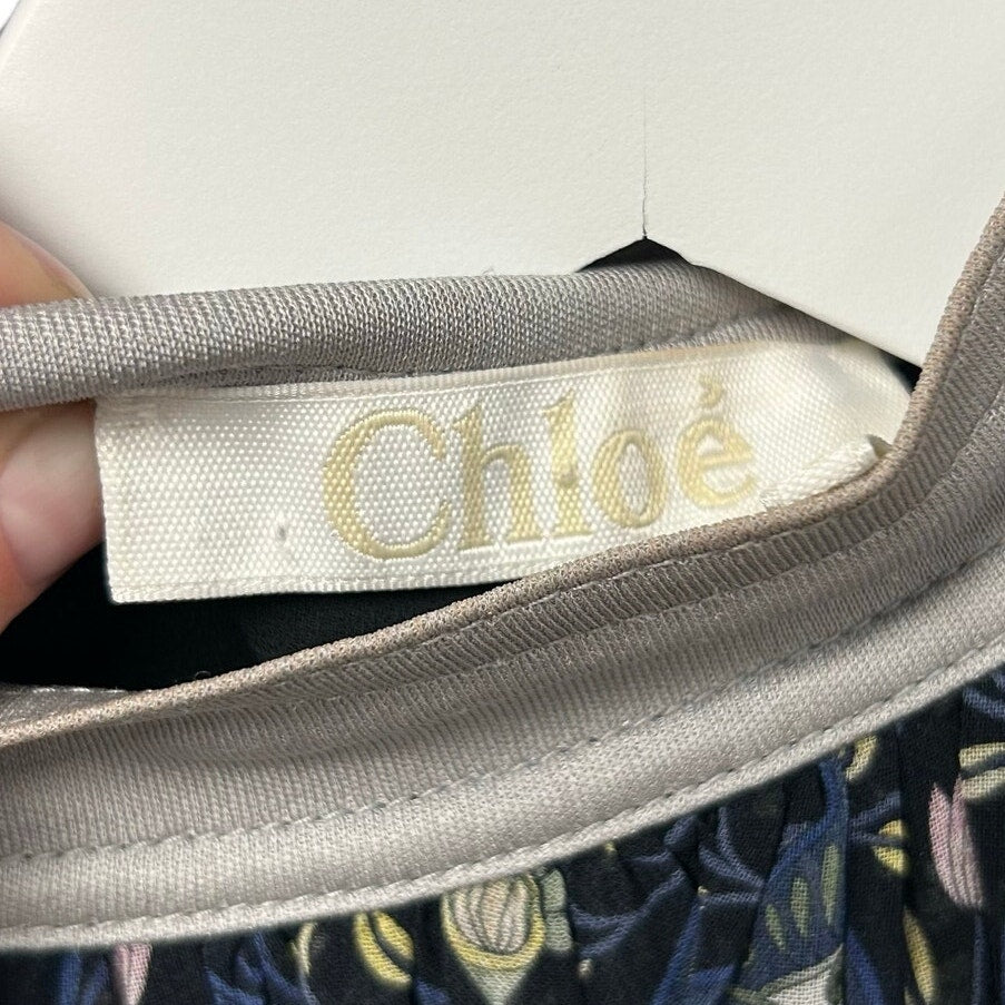 Chloe Blue Orange Evil Eye Lotus Print Pleated Bubble Top Womens 36 / US 4