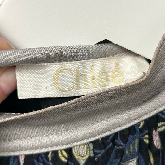 Chloe Blue Orange Evil Eye Lotus Print Pleated Bubble Top Womens 36 / US 4