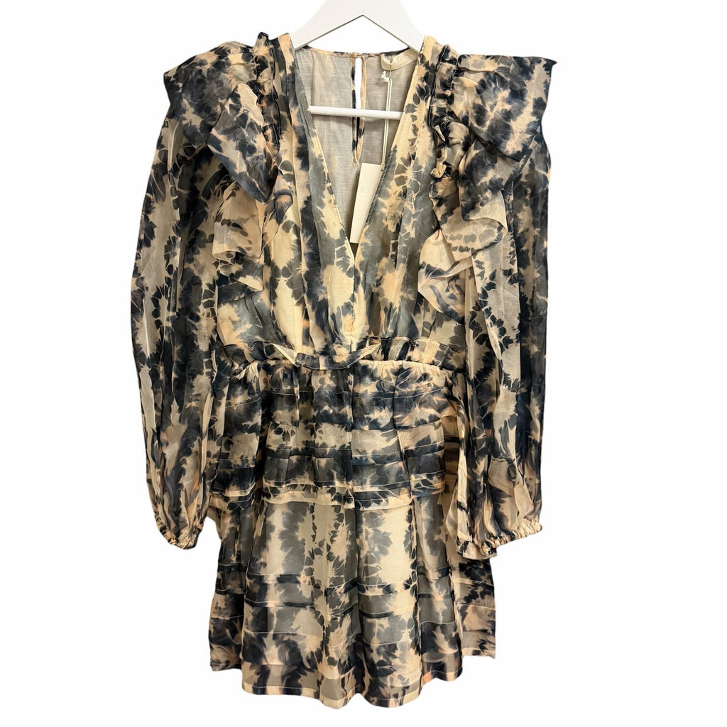 NWT Ulla Johnson Silk Adelaide Ruffled Mini Dress Abstract Fossil Print Size 0