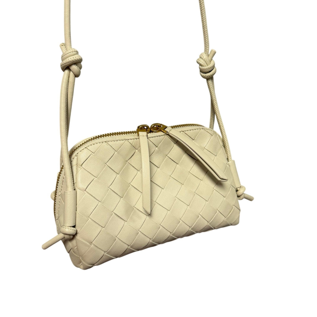 Bottega Veneta Nappa Intrecciato Concert Pouch Sea Salt Off White Woven Leather