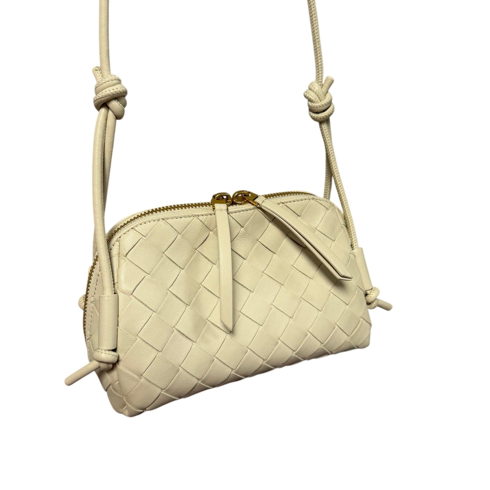 Bottega Veneta Nappa Intrecciato Concert Pouch Sea Salt Off White Woven Leather