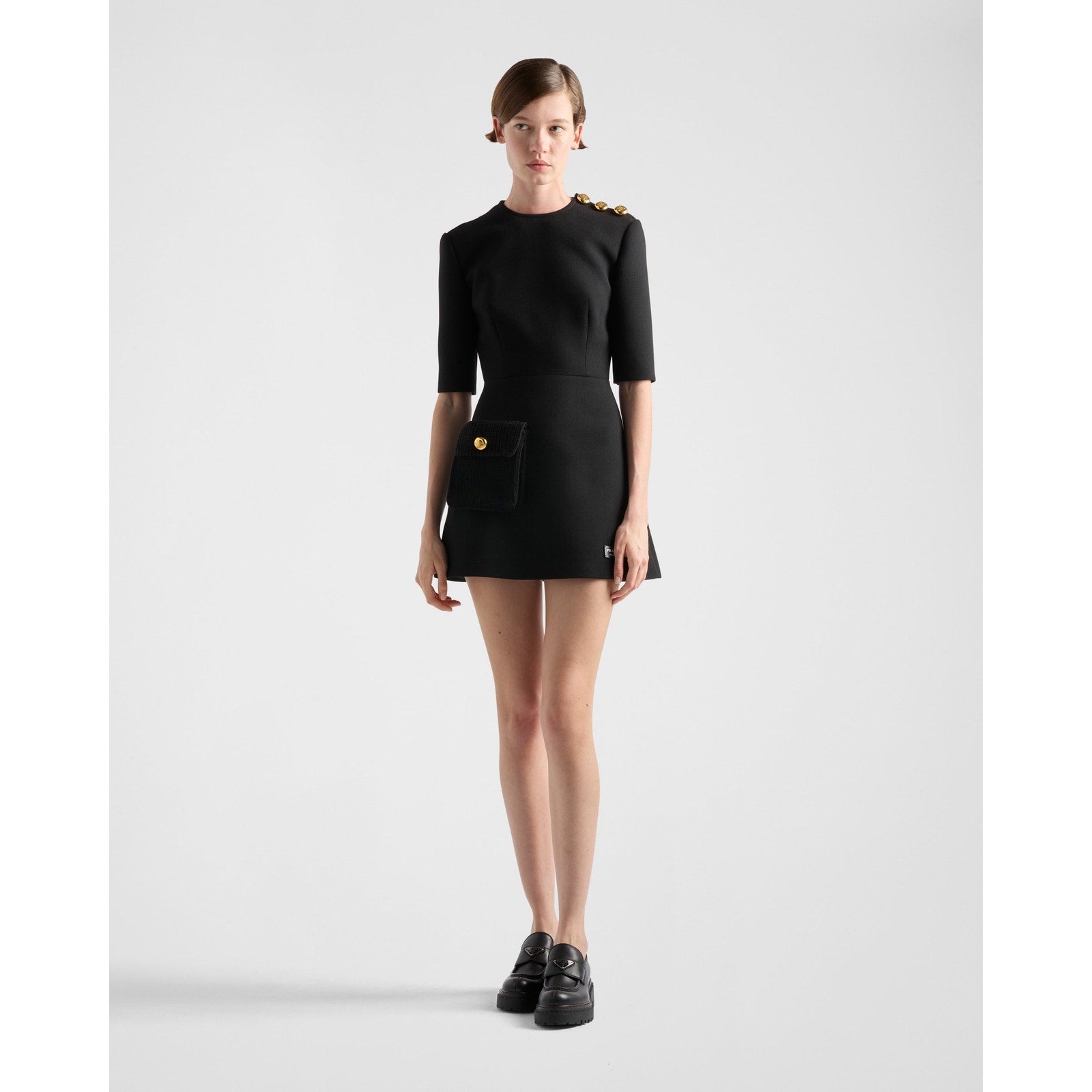 NWT Prada Black Natte Short Sleeve Fit & Flare Mini Dress Womens 38 / US 2