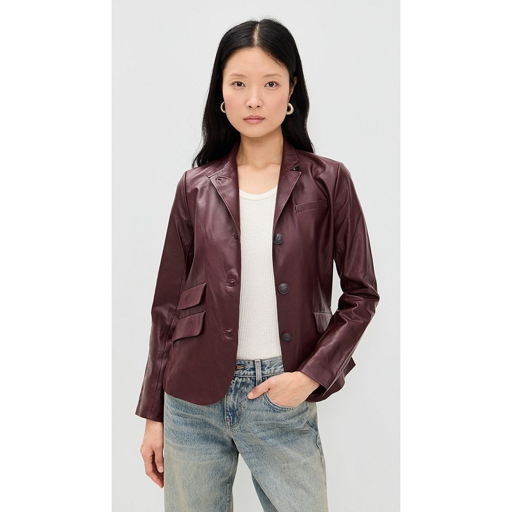 NWT Rag & Bone Burgundy Slade Leather Blazer Jacket Size 2 Luxury Edgy Winter