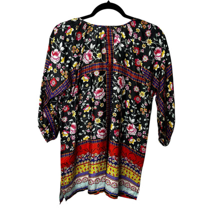 Johnny Was Lookout Electra Floral 3/4 Sleeve V Neck Silk Blouse Womens Small