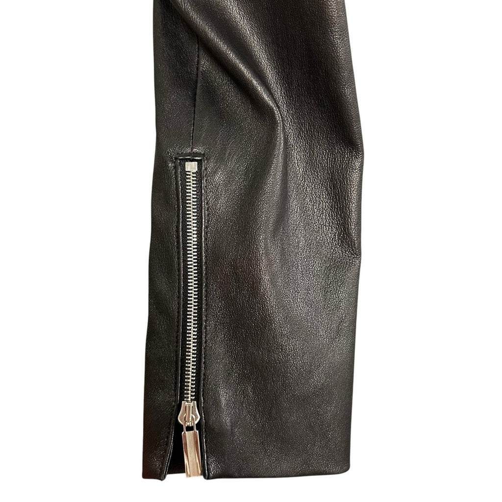 The Row Anasta Black Bonded Leather Zip Up Peplum Jacket Womens 4 Quiet Luxury
