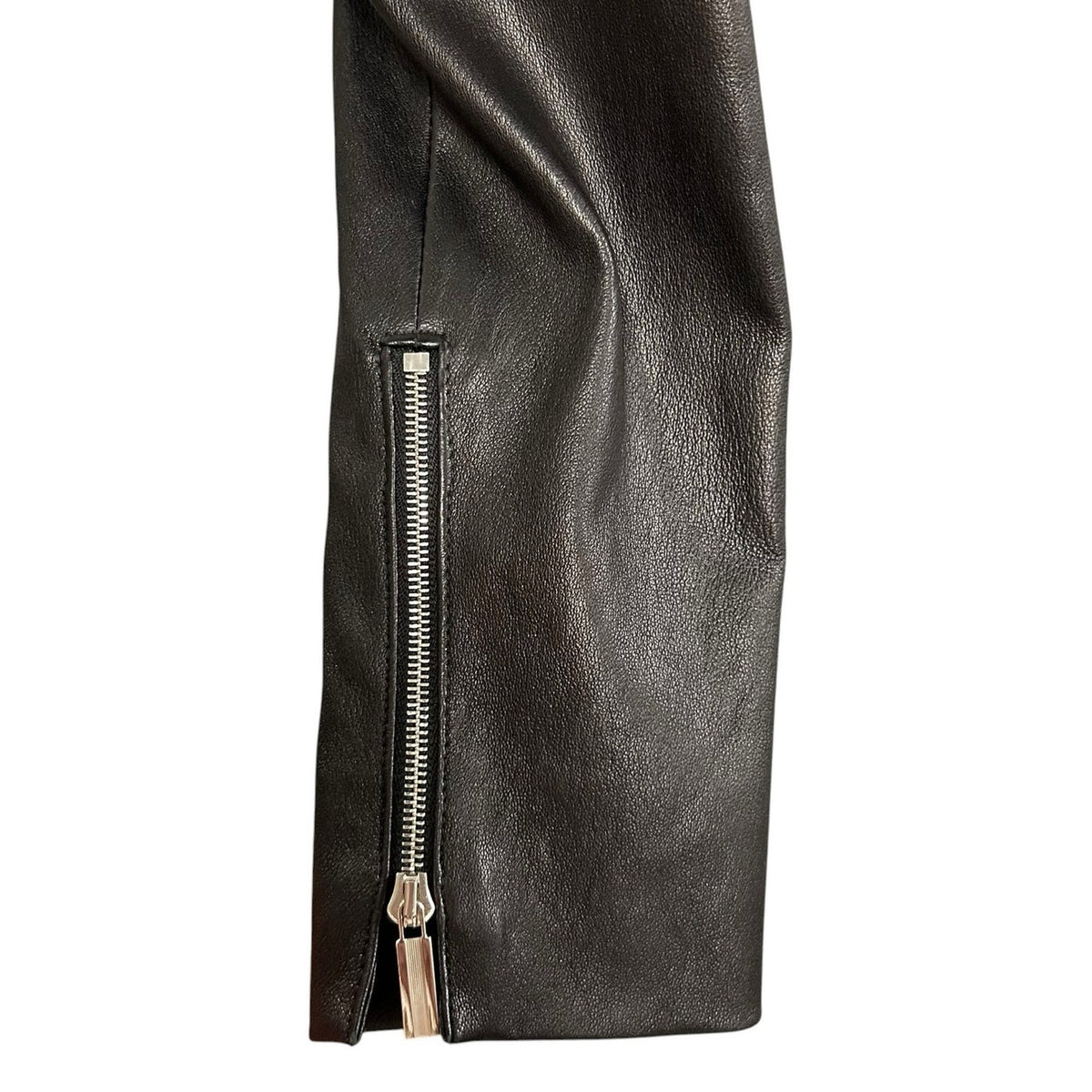 The Row Anasta Black Bonded Leather Zip Up Peplum Jacket Womens 4 Quiet Luxury