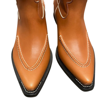 Chloé Nellie Texan Leather Western Boots Tan Womens 39 / US 9