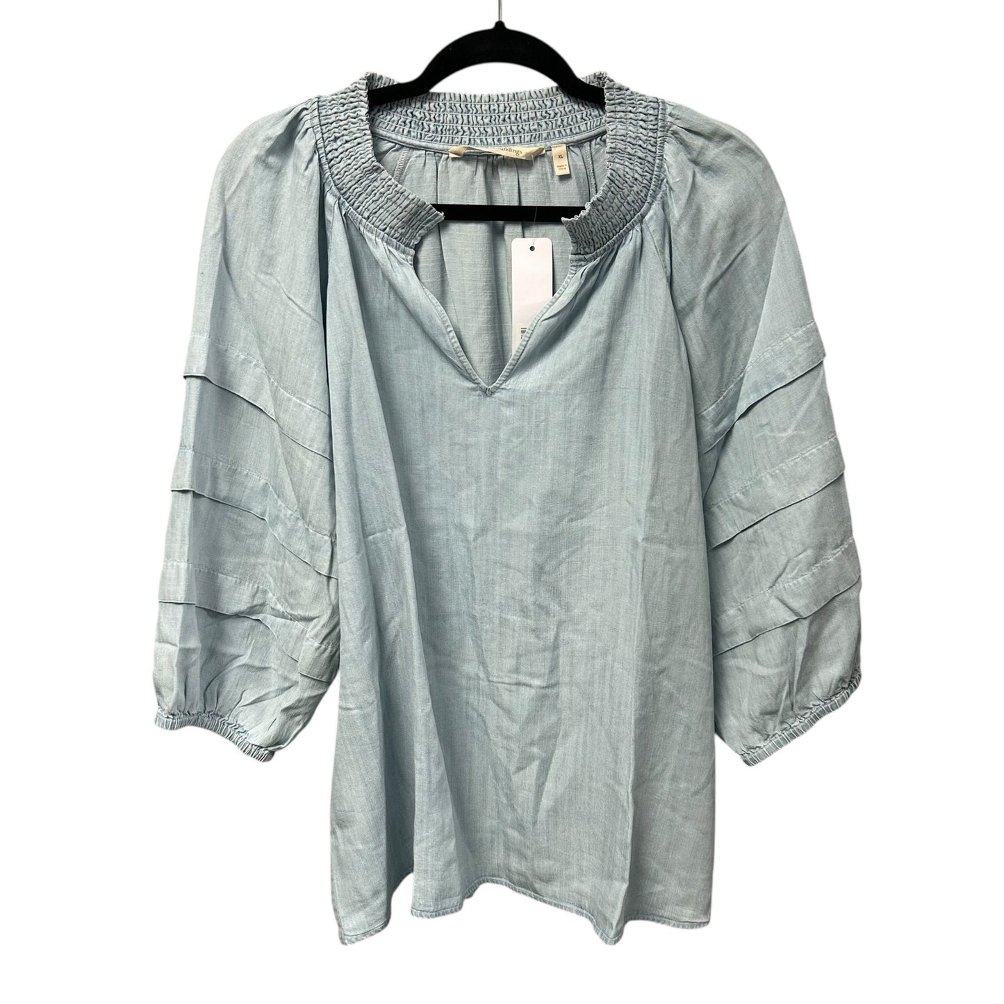 NWT Soft Surroundings Light Chambray 3/4 Sleeve Marisol Tencel Top Womens XL