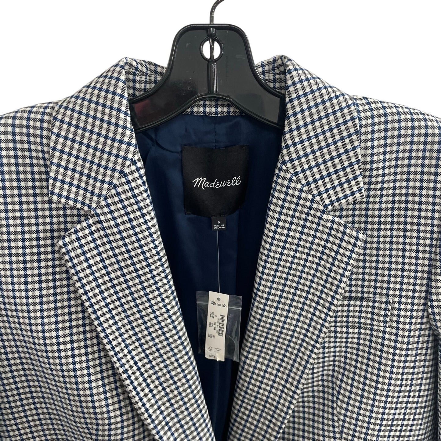 NWT Madewell The Kline Blazer Black Blue White Houndstooth Plaid Womens 0