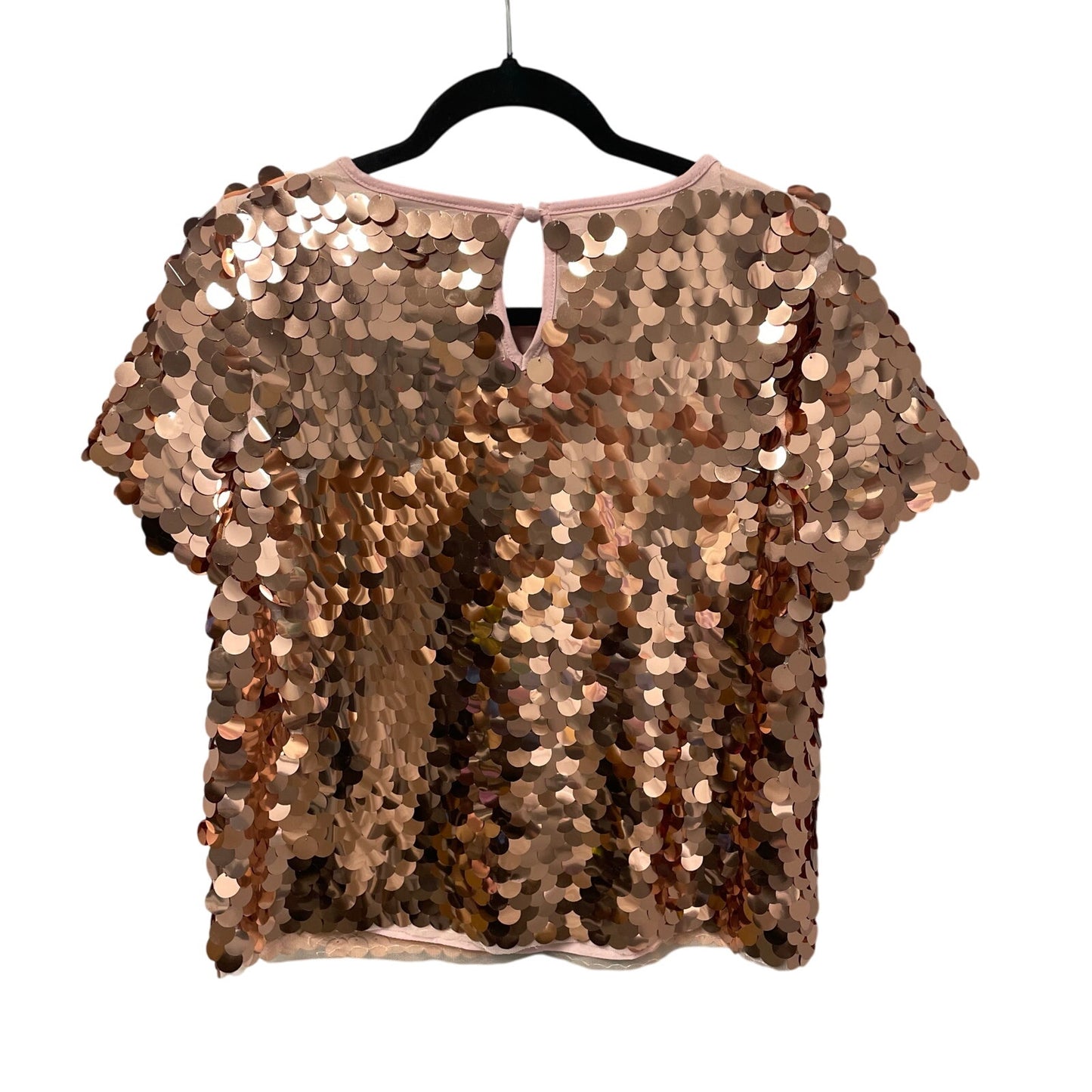 NWT Anthropologie Eva Franco Rose Gold Pink Sequin Short Sleeve Top Womens XS
