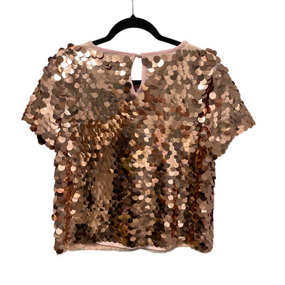 NWT Anthropologie Eva Franco Rose Gold Pink Sequin Short Sleeve Top Womens XS