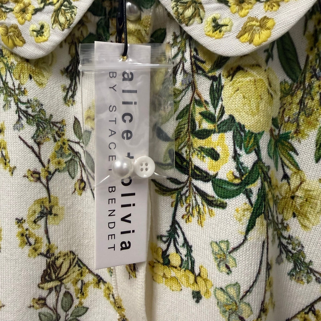 NWT Alice + Olivia Carson Printed Cardigan Fresh Air Butter Floral Size Small