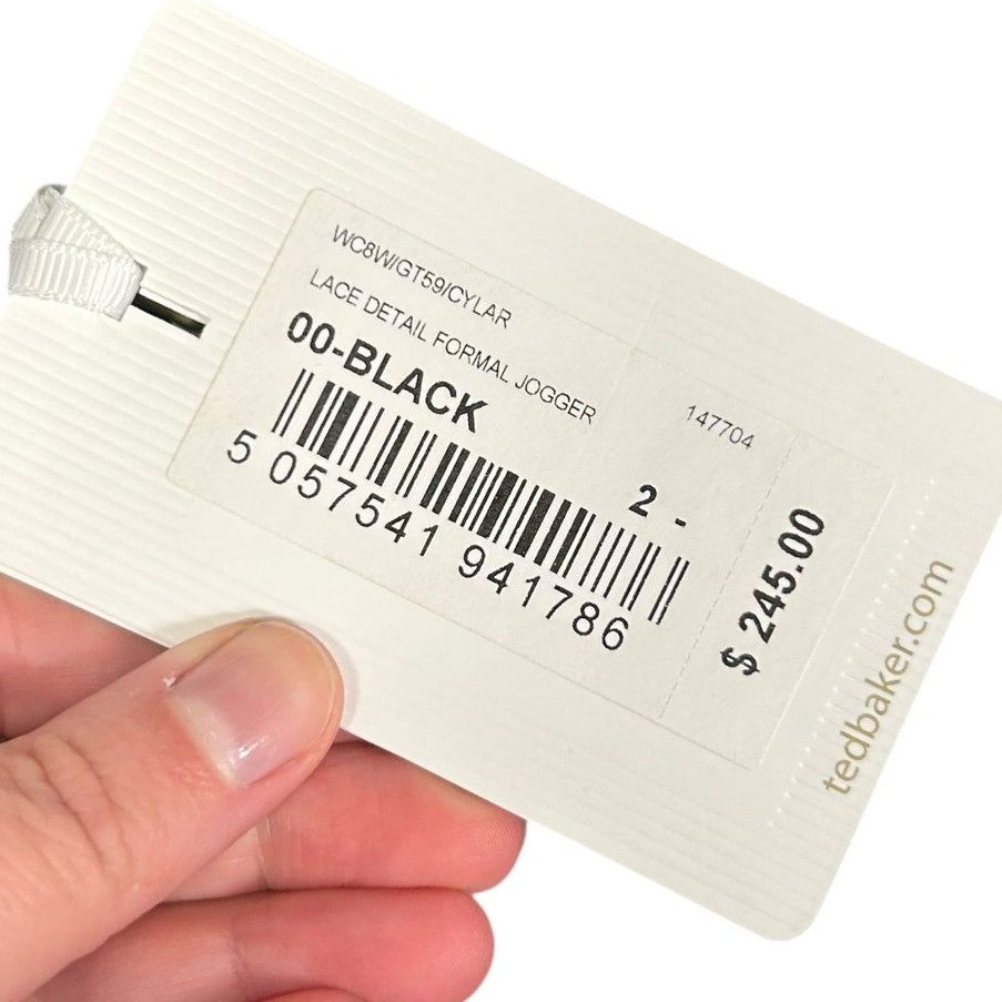 NWT Ted Baker Black Cylar Lace Detail Formal Joggers Womens 2 / US 6