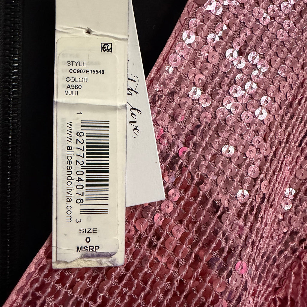 NWT Alice + Olivia Blaze Mini Dress Sequin Colorblock Multi Long Sleeve Size 0