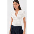 NWT Simkhai Ivory Mallorie Scalloped Knit Short Sleeve Polo Top Womens Medium