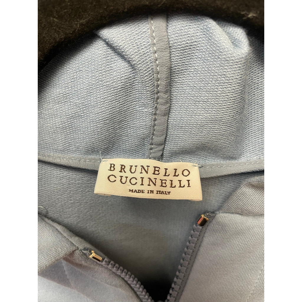Brunello Cucinelli Monili-Tab Cotton Felpa Zip-Up Hoodie Light Blue Womens XS