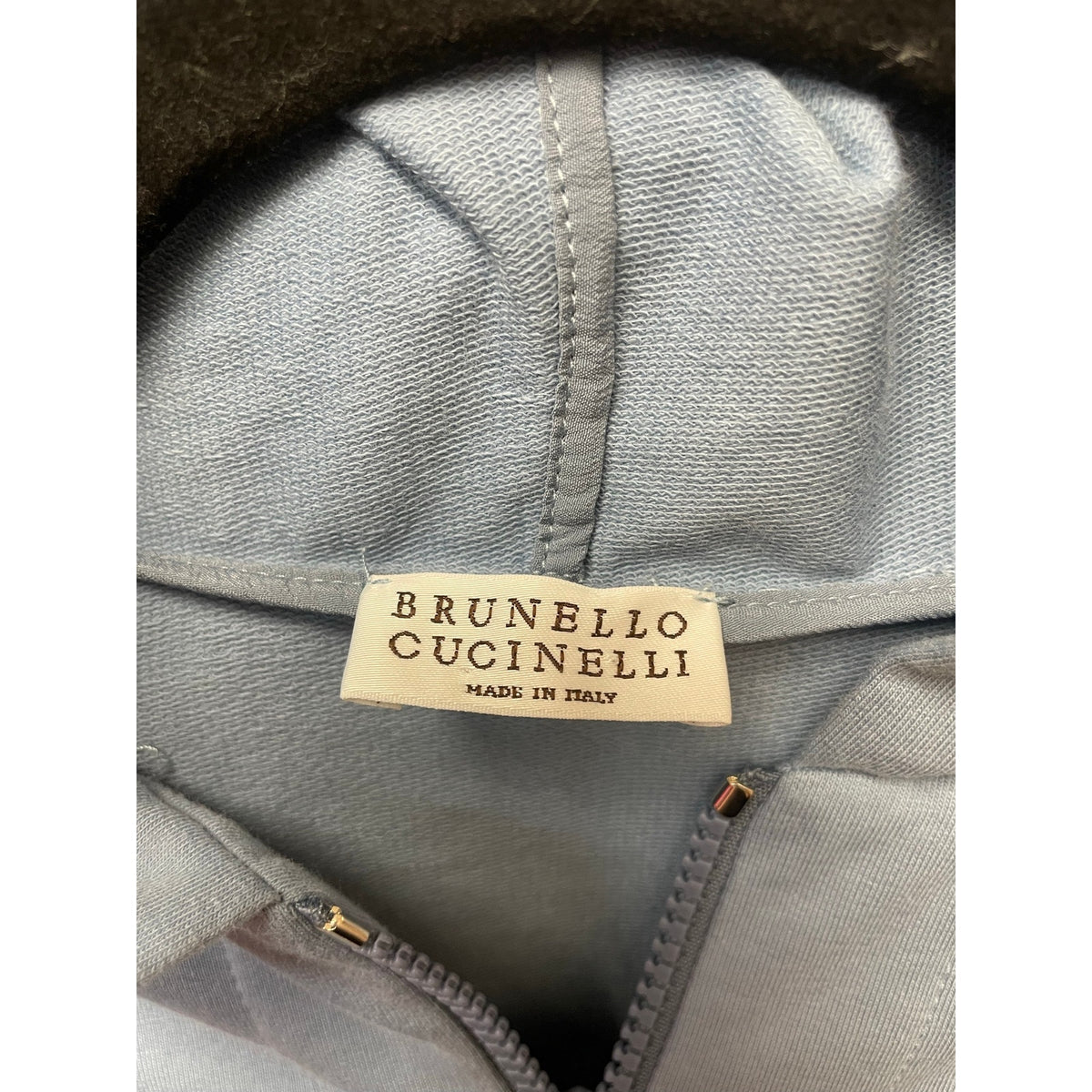 Brunello Cucinelli Monili-Tab Cotton Felpa Zip-Up Hoodie Light Blue Womens XS