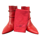 Valentino Garavani Red Leather Rockstud Buckle Accents Boots Size 39 / US 9