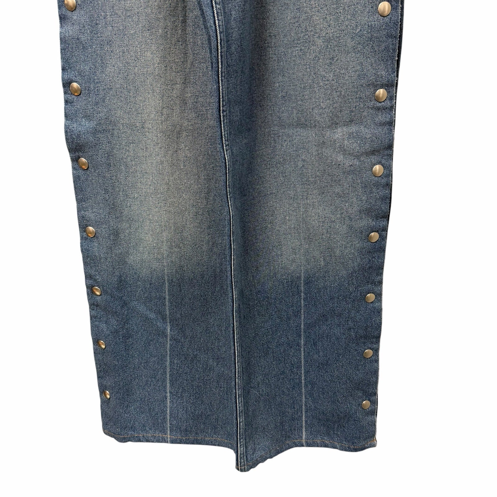 Stella McCartney Studded Snap Blue Denim Loose Bootcut Jeans Womens Size 24