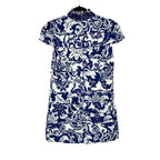 Alice + Olivia Blue & White Karisse Cap Sleeve Mock Neck Mini Dress Womens 10