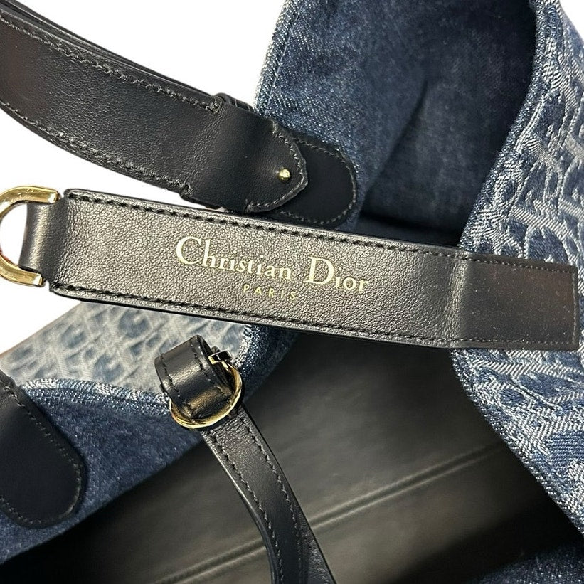 Christian Dior Toujours Blue Denim Oblique Jacquard Double Handle Tote Bag