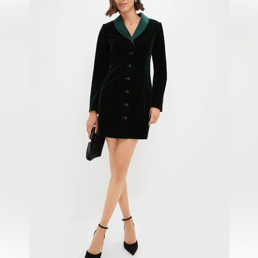 NWT Pomander Place Dark Green Velvet Stacie Mini Dress Womens 6