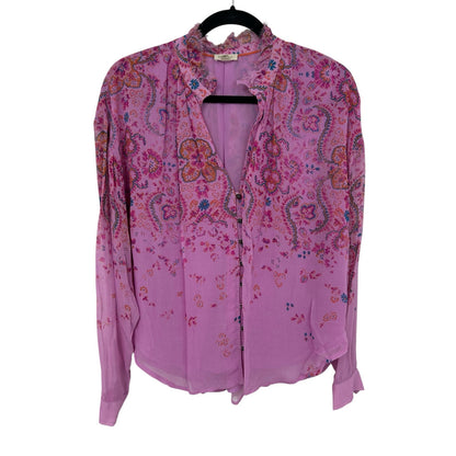 Pilcro Pink Multi Floral Print Long Sleeve Button Down Blouse Womens Medium
