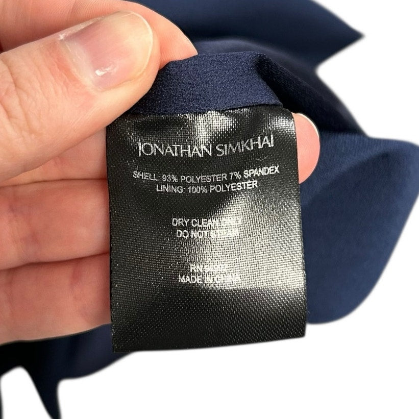 Jonathan Simkhai Navy Crepe Ruffle Boatneck Bell Sleeve Mini Dress Womens Size 4