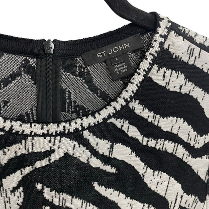 St. John Zebra Jacquard Knit Short Sleeve Knee Length Sheath Dress Womens Size 8