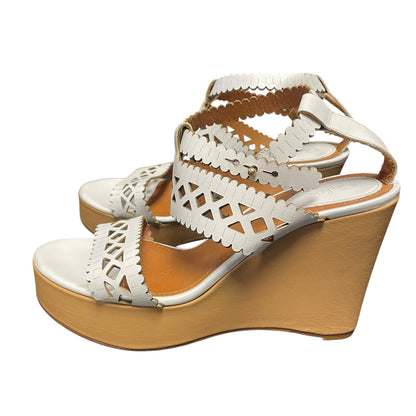 Chloe White Laser Cutout Leather Platform Wedge Sandals 38.5 / US  8