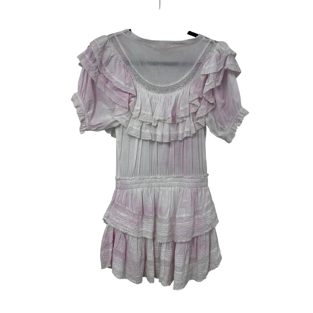LoveShackFancy Pink & White Liv Cotton Ruffled Heritage Dress Womens Small
