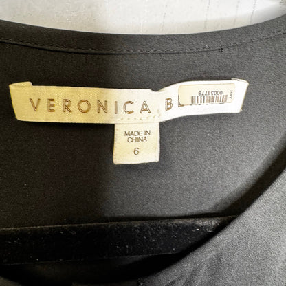 Veronica Beard Black Sleeveless Lace Inset Silk Button Up Top Womens 6