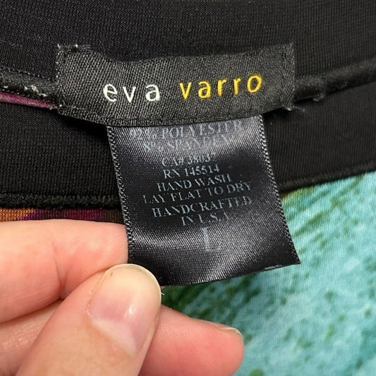 Eva Varro Y2K Black Multicolor Abstract Print 3/4 Sleeve Tunic Top Womens Large