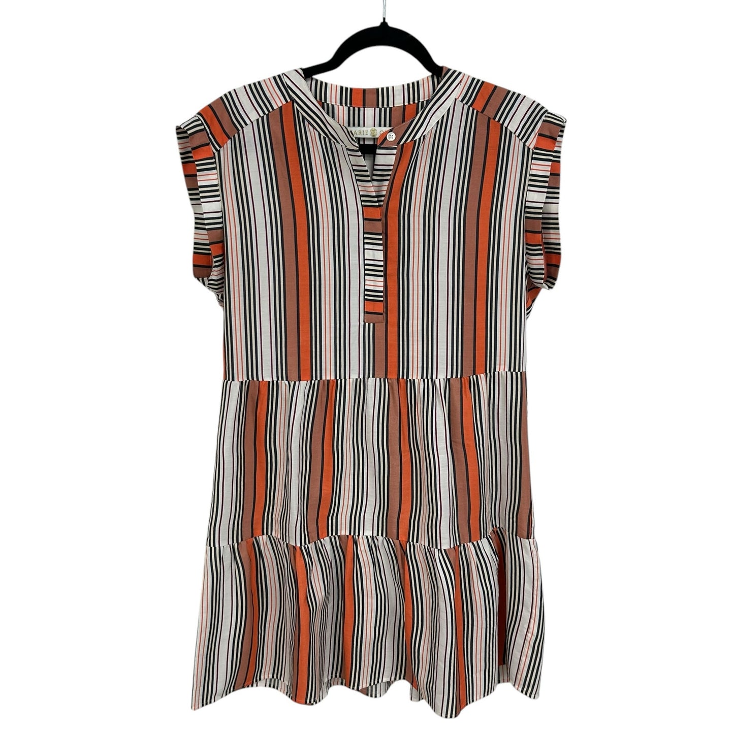 Marie Oliver Lachlan Silk Blend Tiered Mini Dress in Orange Stripe Womens Small